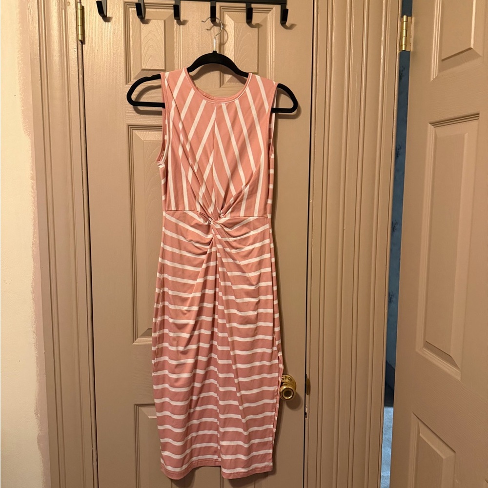 SHEIN Pink and White Striped Midi Dress